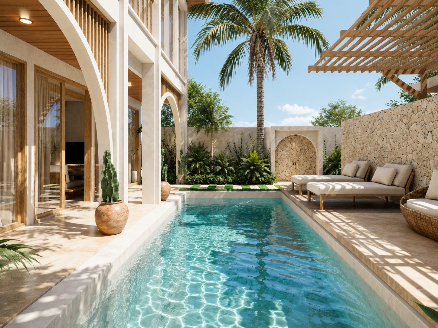 Pool and arched terrace at the Cemagi Collection